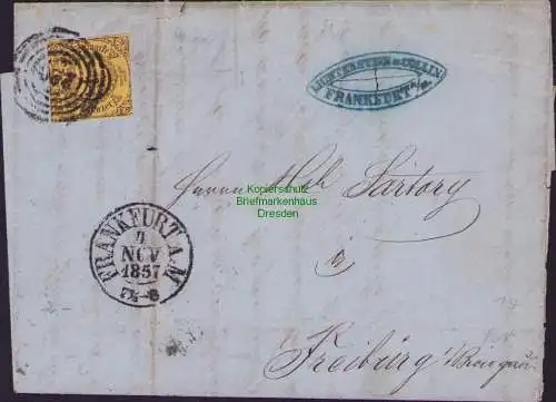 B14920 Thurn & Taxis 10 EF Faltbrief Frankfurt a. M. 1857 n Freiburg im Breisgau