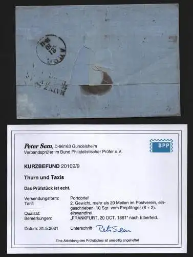 B11805 Brief Thurn & Taxis Frankfurt 1861 reckmandirt Einschreiben Elberfeld g.