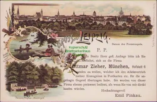 158812 AK Leipzig Litho um 1900 Panorama Gondelfahrt nach Connewitz Wassergott