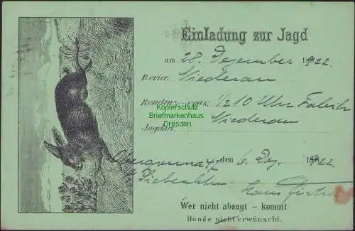 158627 AK Siebenlehn Einladung zur Jagd um 1885 Hasenjagd