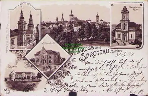 158677 AK Sprottau Schlesien Szprotawa Vorläufer Litho 1894 Rathaus Post Kirche