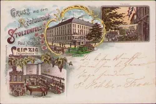 158631 AK Leipzig Litho 1902 Restaurant Stolzenfels Paul Nickolai