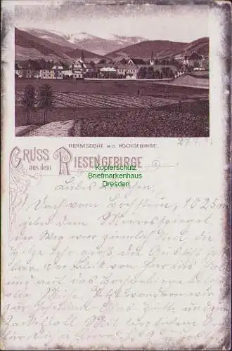 158745 AK Riesengebirge 1895 Litho Vorläufer Hermsdorf mit dem Hochgebirge