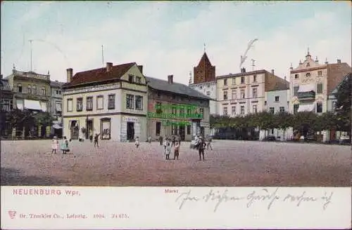 158613 AK Neuenburg Wpr. Markt 1904 gelaufen 1908 1. Neuenburger Schuhwarenhaus