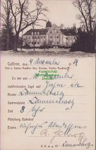 158604 AK Rauthen Bez. Breslau 1934 Gaffron Schloss Einladung zur Jagd