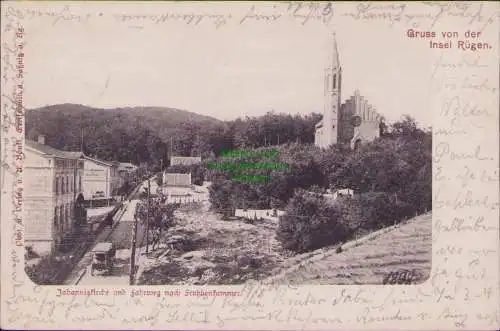 158595 AK Insel Rügen 1900 Sassnitz Johanniskirche Fahrweg nach Stubbenkammer