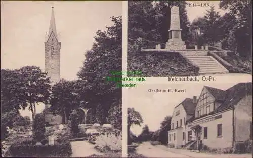 158707 AK Reichenbach Opr. Rychliki Kirche Kriegerdenkmal Gasthaus Ewert 1934