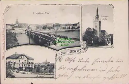 158587 AK Gorzow Wielkopolski Landsberg an der Warthe 1899 Irrenanstalt Brücke