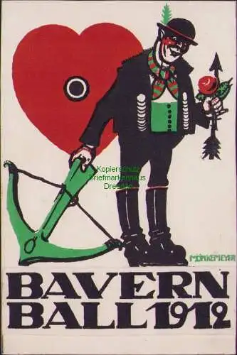 158671 AK Dresden Künstlerkarte 1912 Bauernball sig. Mönkemeyer Herz Armbrust