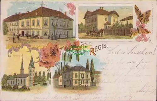 158747 AK Regis 1901 Litho Gasthof Villa Hake Postamt Kirche