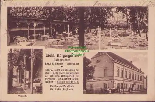 158807 AK Aschersleben 1912 Etabl. Bürgergarten Gasthaus Restaurant Biergarten