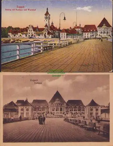 153800 2 AK Zoppot Sopot Seesteg mit Kurhaus und Warmbad 1921