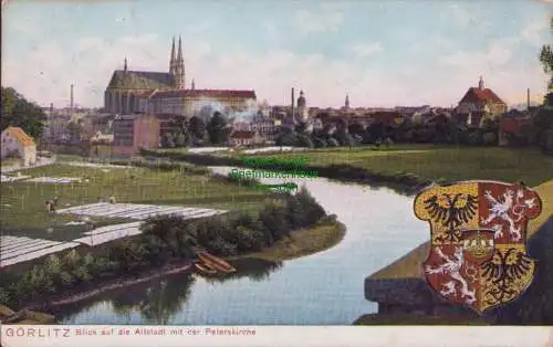 153917 AK Görlitz 1906 Blick auf die Altstadt mit der Peterskirche Wappen