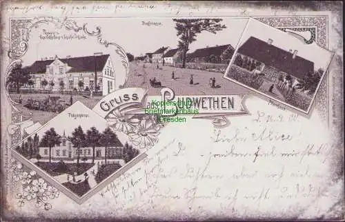 158555 AK Budwethen Kreis Ragnit Naujeningken 1900 Litho Pfarrhaus Postamt