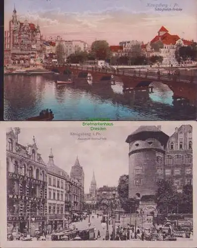 153766 2 AK Königsberg i. Pr. Schloßteich-Brücke 1923 Kaiser-Wilhelm-Platz 1917