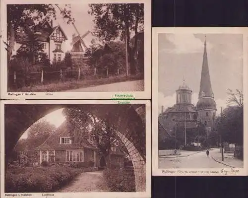 153829 3 AK Rellingen i. Holstein Windmühle 1941 Mole Landhaus 1935 Kirche 1928