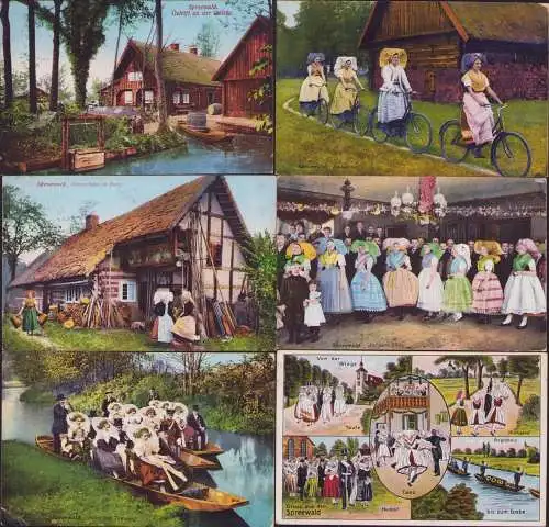 153859 6 AK Spreewald Trachten 1927 Bauernhaus in Burg Dolzke Fahrt zur Trauung