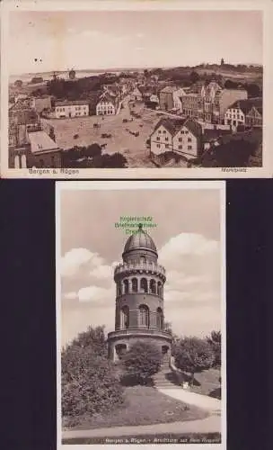 153937 2 AK Bergen a. Rügen Arndtturm auf dem Rugard 1938 Marktplatz 1929