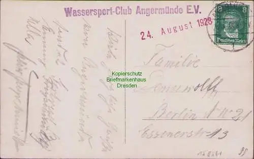 158561 AK Fotokarte Wassersport Club Angermünde E. V. 1928 WSCA Seeseite