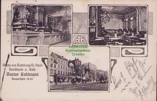 153807 AK Gruss aus Hamburg-St. Pauli 1908 Conditorei u. Cafe Gustav Kohlmann