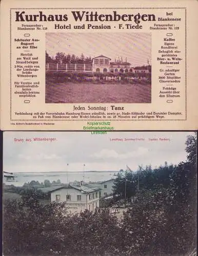 153828 2 AK Landhaus 1906 Kurhaus Wittenbergen Fernsprecher Blankenese Hotel