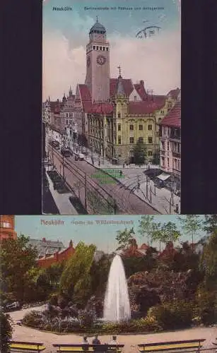 153598 2 AK Berlin Neukölln Berlinerstraße mit Rathaus Amtsgericht 1914 Grotte