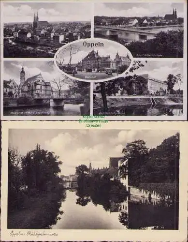 153683 2 AK Oppeln Opole Mühlgraben mit Evang. Kirche Bahnhof 1940 Mühlgraben
