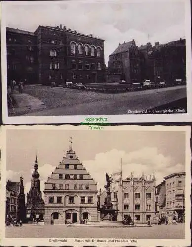 153651 2 AK Greifswald - Chirurgische Klinik Markt mit Rathaus und Nikolaikirche