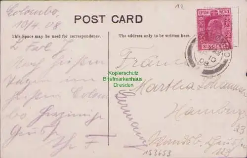 153653 AK General Post Office, Colombo 1908 Ceylon Sri Lanka