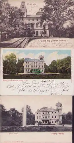 153700 3 AK Gruss aus Dresden Strehlen Königl. Villa Schloss 1901