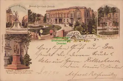 153746 AK Posen Poznan Litho 1894 Vorläufer Brunnen a.d. Königsplatz Mickiewicza