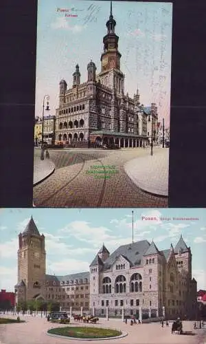 153747 2 AK Posen Poznan Rathaus 1915 Residenzschloss 1910