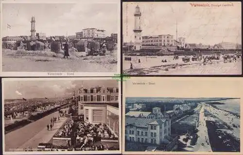 153543 4 AK Ostseebad Warnemünde Strand Leuchtturm 1905 1910 1932