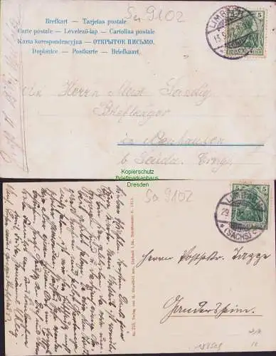 153509 2 AK Limbach 1907 Chemnitzer Strasse Gasthaus Gold´ner Becher Postamt