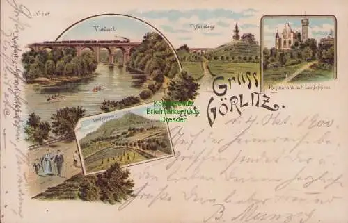 153623 AK Görlitz 1900 Litho Restaurant auf der Landeskrone Viadukt