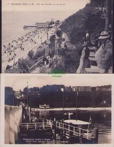 153561 2 AK Ostseebad Sellin a. Rügen Blick vom Kurgarten auf den Strand um 1932
