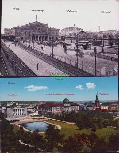 153745 2 AK Posen Stadttheater Hauptbahnhof Postamt 1916 St. Lazarus Paulikirche