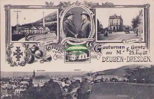 153720 AK Dresden Deuben Gauturnen 1907 Elektrizitätswerk Rathaus Festplatz