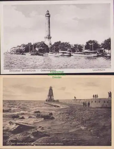 153757 2 AK Ostseebad Swinemünde Osternothafen Leuchtturm Ostmole um 1920