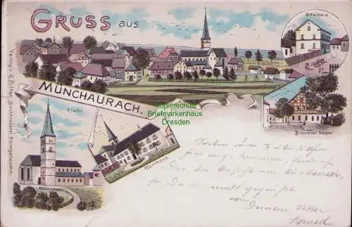 155633 AK Münchaurach 1897 Kirche Pfarrhaus Brauerei Döhler Schule