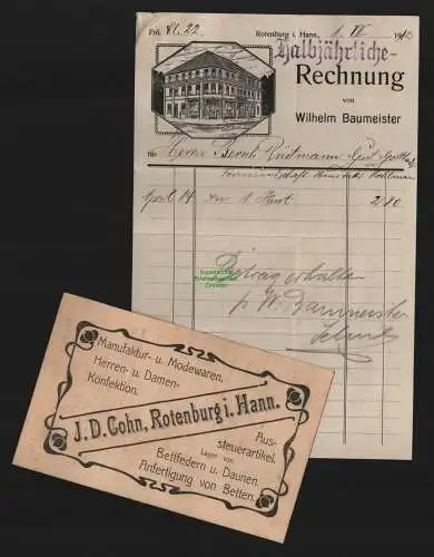 151685 AK Rotenburg i. Hannover um 1910 J. D. Cohn Manufaktur u. Modewaren Nota