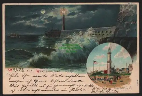 151125 AK Warnemünde Am Spill Leuchtturm Litho 1900