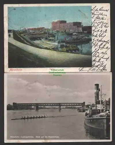 149184 2 AK Mannheim Hafen 1903 Ludwigshafen Blick auf die Rheinbrücke Fotokarte