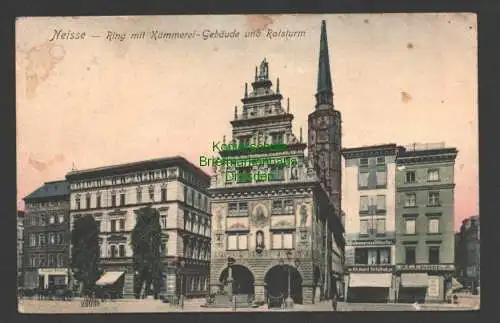 145725 AK Neisse Ring Kämmerei Gebäude Rathausturm Modewaren Schöbel 1910