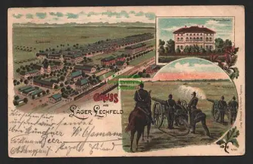 144621 AK Lager Lechfeld 1900 Litho Platzcommando Geschütze