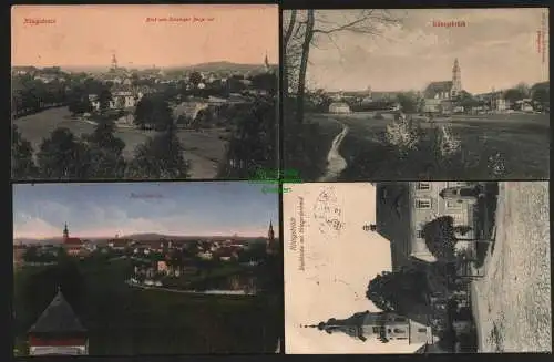 139797 4 AK Königsbrück Stadtkirche Kriegerdenkmal 1913 Panorama vom