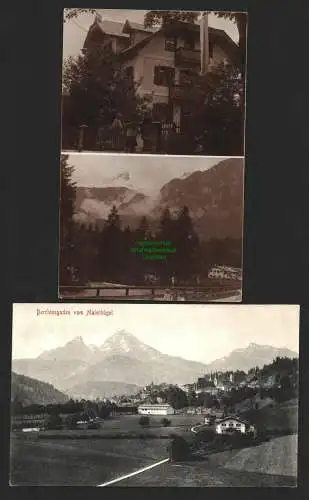 138264 2 AK Berchtesgaden vom Malerhügel um 1910 + Fotokarte Villa Wohnhaus