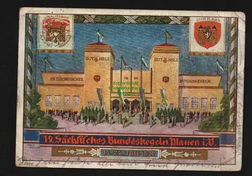 138155 AK Festpostkarte 19. Sächsisches Bundeskegeln Plauen i. V. 1927