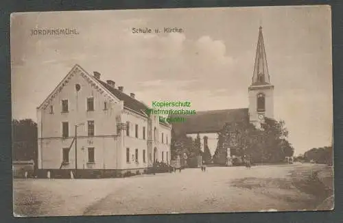 137336 AK Jordanow Slaski Jordansmühl 1924 Schule und Kirche