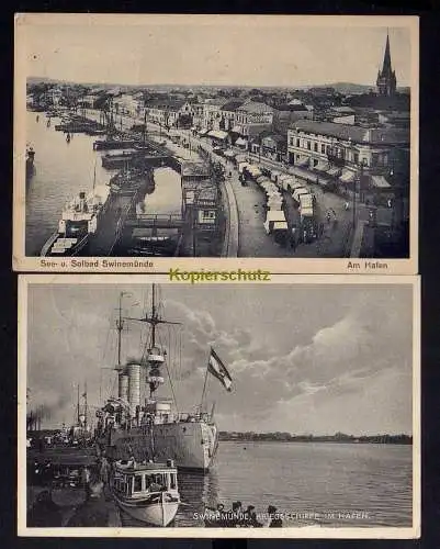 120380 2 AK Swinemünde 1927 Kriegsschiffe im Hafen Hafen Promenade Trinkhalle 19